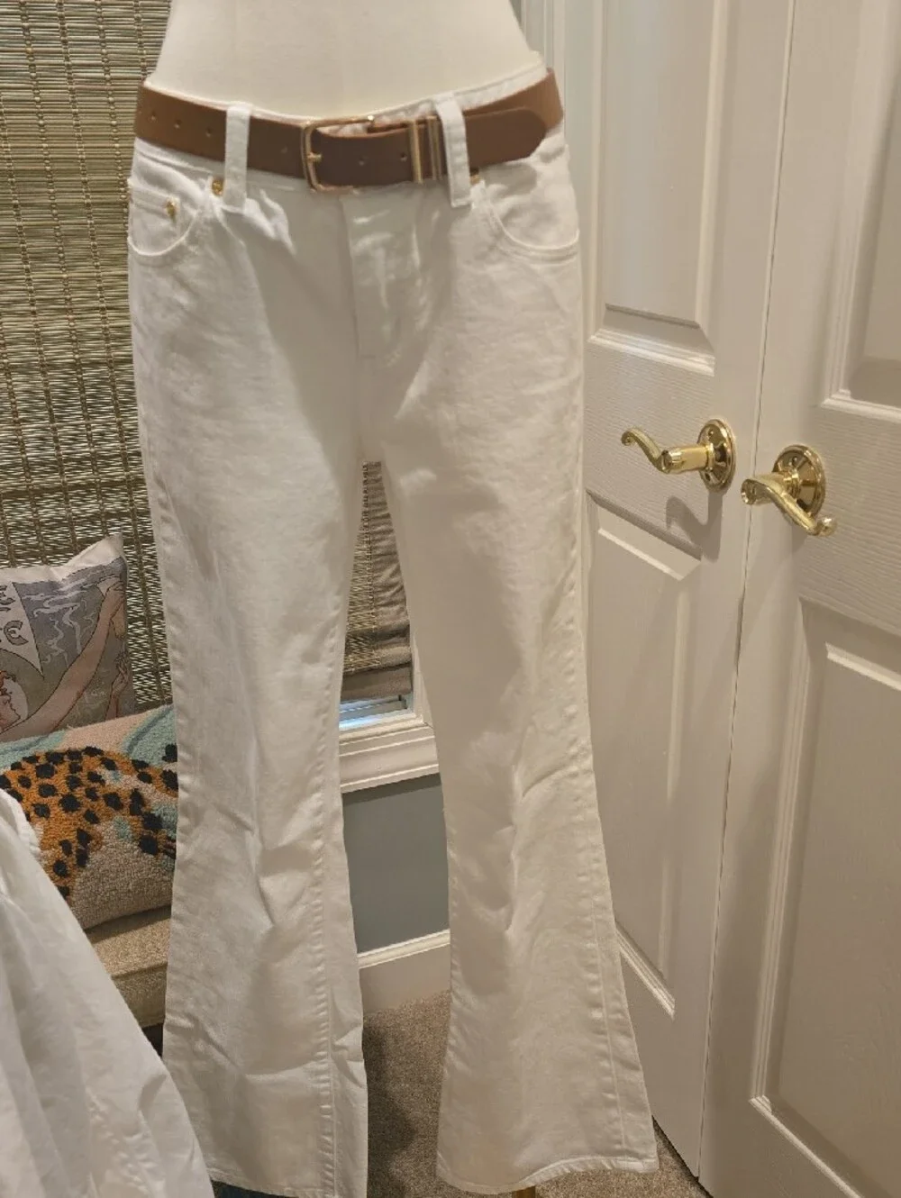 Tory Burch White Boot Cut Jeans with Orange Logo Tag